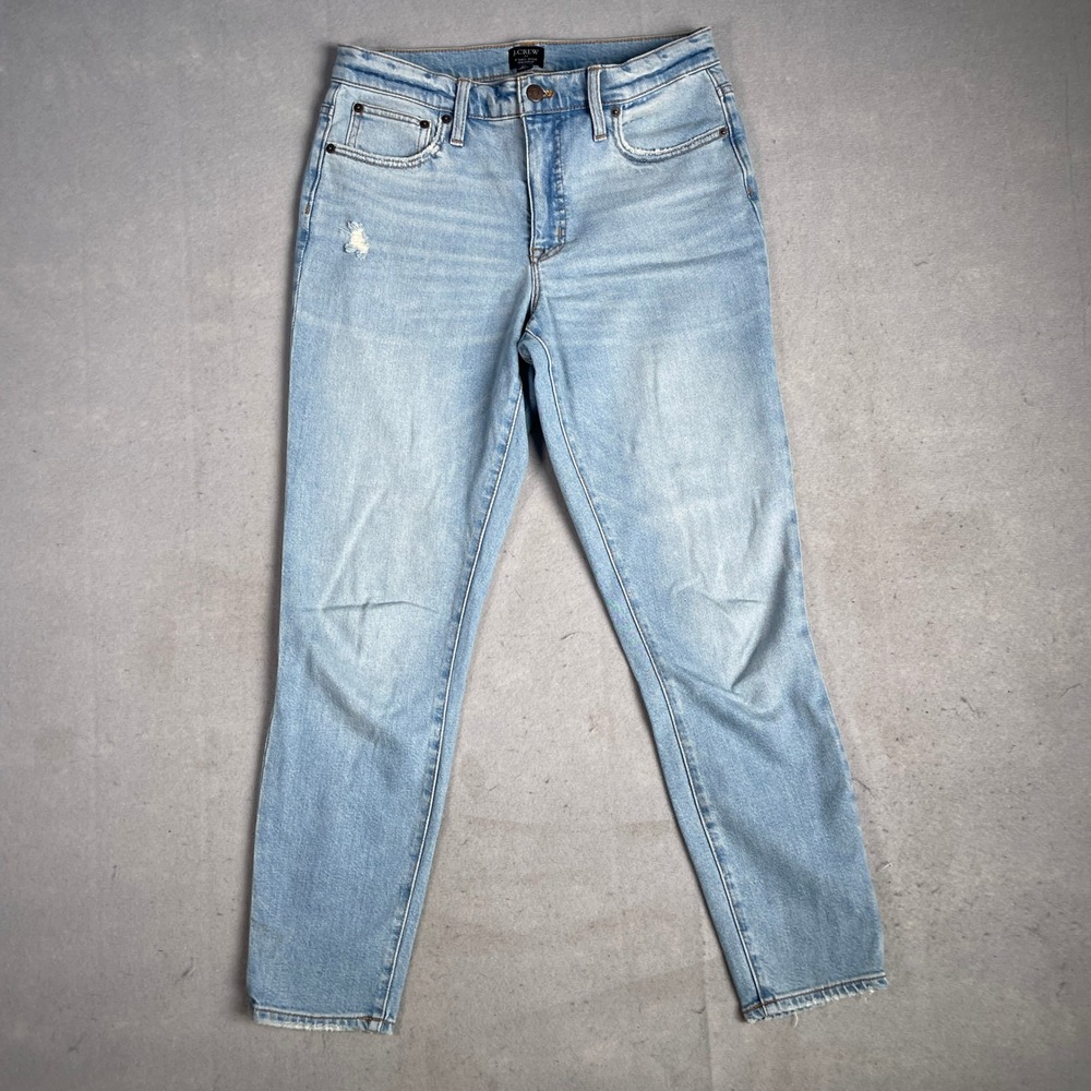 J.Crew 9" Mid-Rise Skinny Jeans Distressed‎ Light Wash Denim Size 27